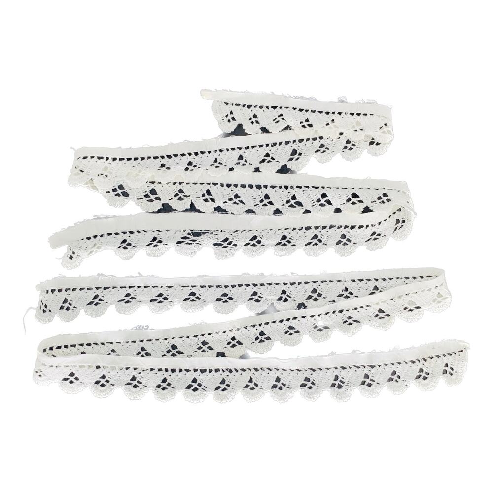 Hand Crochet Trim White Lace Scalloped Two 40 Inch Pieces Repurpose Imperfect